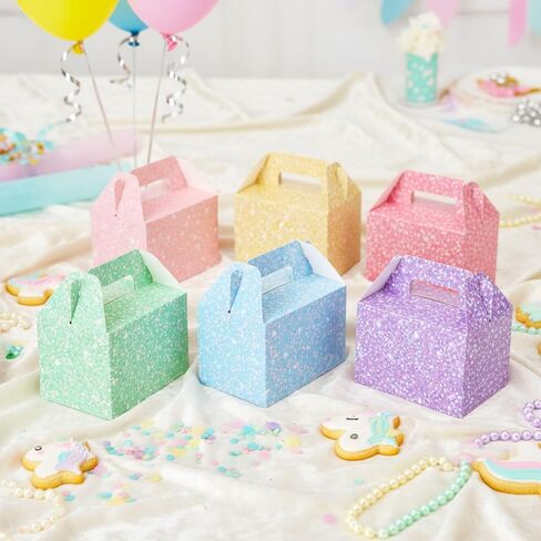 24 Pack Pastel Gable Treat Boxes Glitter Macaron Party Favor Gift Boxes for Candy Cookie Toy Party Supply for Birthday Weddings Baby Shower Holiday Christmas 5.9 x 3.5 x 3.5 Inches in Saudi Arabia