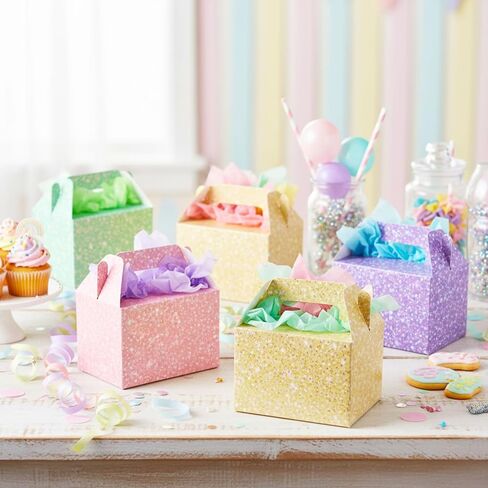 24 Pack Pastel Gable Treat Boxes Glitter Macaron Party Favor Gift Boxes for Candy Cookie Toy Party Supply for Birthday Weddings Baby Shower Holiday Christmas 5.9 x 3.5 x 3.5 Inches in Saudi Arabia