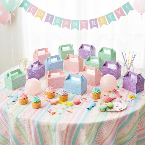 24 Pack Pastel Gable Treat Boxes Glitter Macaron Party Favor Gift Boxes for Candy Cookie Toy Party Supply for Birthday Weddings Baby Shower Holiday Christmas 5.9 x 3.5 x 3.5 Inches in Saudi Arabia