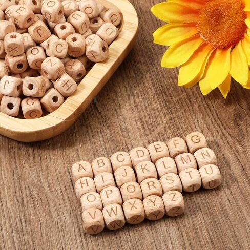 260 قطعة من الخرز الخشبي للأساور 12 مم خرز خشبي مربع طبيعي A-Z فرز خشبي فضفاض حرف خرزة مكعب خرزة بالجملة لصنع سوار المجوهرات in Saudi Arabia
