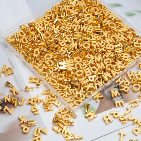 400 قطعة من الخرز البلاستيكي الذهبي الكبير مقاس 9x12 مم كبير من A-Z على شكل حرف أبجدي مختلط خرز بلاستيكي لصنع المجوهرات والأساور والقلائد وسلاسل المفاتيح والحرف اليدوية (ذهبي) in Kuwait