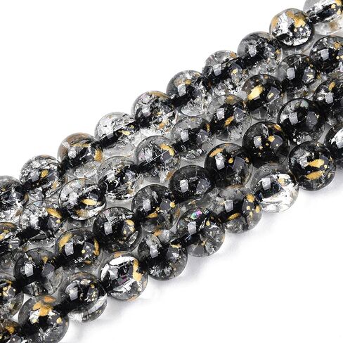 100Pcs Crackle Transparent Glass Beads with Gold Foil Round Decorative Spacer Beads Jewelry Making Supplies for DIY Craft 8~8.5mm Black in Saudi Arabia