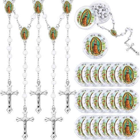 Jadive Lady Guadalupe Scented Rosary Beads Necklace Bulk Baptism Favors First Communion Rosarios Catolicos with Clear Gift Box in Saudi Arabia