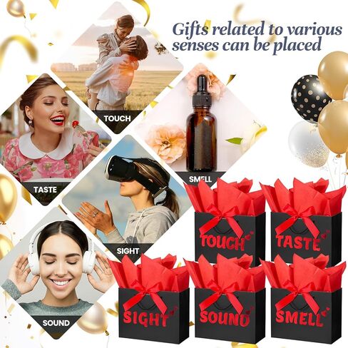 5 Senses Gift Bags for Him with Labels, 9"x4"x7" Gift Bag Tissue Paper Bow Ribbon Happy Birthday Decorations Kit with Banner, Balloons, Rose Petals, Card for Men, Women, Wedding, Valentine's Day in Saudi Arabia