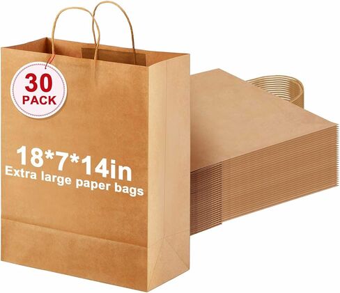 Maitys 30 Pcs 20x16x5 Inch Extra Large Paper Gift Bags with Handles Bulk Kraft Bags for Business, Merchandise, Gifts, Shopping, Retail Stores, Birthday Party Brown Color for Multiple Uses in Saudi Arabia