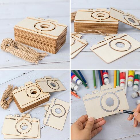 Camera Shape Wood Craft Cutout Wall Art Unfinished Ornaments for Craft Present Tags Photography Studio Door Hanger Home Party Decoration 20 Pcs in Saudi Arabia