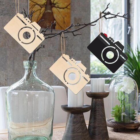 Camera Shape Wood Craft Cutout Wall Art Unfinished Ornaments for Craft Present Tags Photography Studio Door Hanger Home Party Decoration 20 Pcs in Saudi Arabia