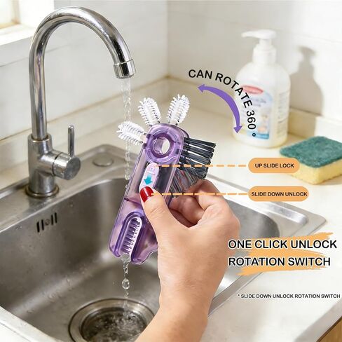 3 in 1 Cup Lid Gap Cleaning Brush Set, 3PCS Multifunctional Bottle Cleaning Brush, Cup Lid Gap Bottle Cleaner Home Kitchen Brush Tools Multicolor in Kuwait