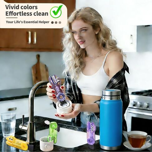 3 in 1 Cup Lid Gap Cleaning Brush Set, 3PCS Multifunctional Bottle Cleaning Brush, Cup Lid Gap Bottle Cleaner Home Kitchen Brush Tools Multicolor in Kuwait