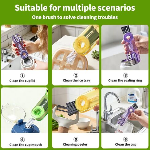 3 in 1 Cup Lid Gap Cleaning Brush Set, 3PCS Multifunctional Bottle Cleaning Brush, Cup Lid Gap Bottle Cleaner Home Kitchen Brush Tools Multicolor in Kuwait