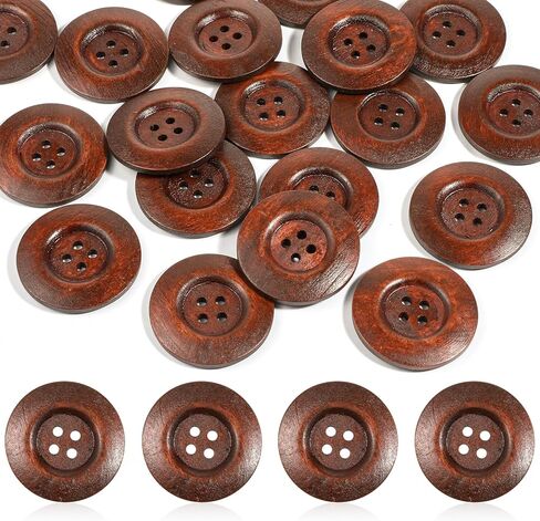 Wooden Buttons, 20 Pcs Big Size 1.57" Brown Round Wood Buttons for Sewing 4 Hole Polished Button Suits Coats Button for Pillow Covers Shirt Headbands Crafts Sewing Sweater Decorations (40mm) in Saudi Arabia