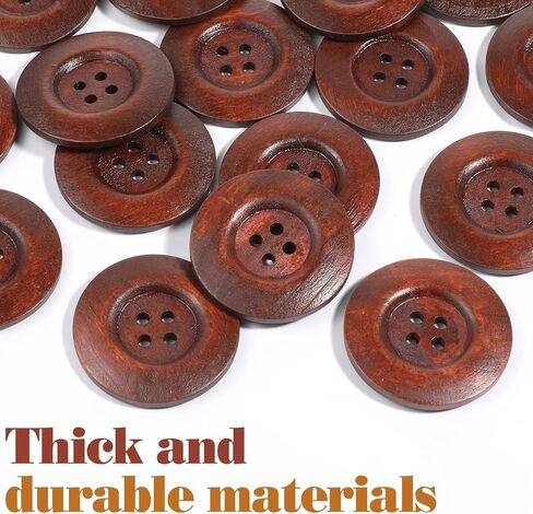 Wooden Buttons, 20 Pcs Big Size 1.57" Brown Round Wood Buttons for Sewing 4 Hole Polished Button Suits Coats Button for Pillow Covers Shirt Headbands Crafts Sewing Sweater Decorations (40mm) in Saudi Arabia