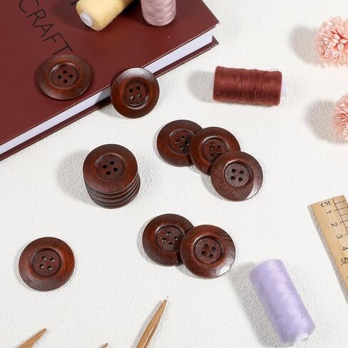 Wooden Buttons, 20 Pcs Big Size 1.57" Brown Round Wood Buttons for Sewing 4 Hole Polished Button Suits Coats Button for Pillow Covers Shirt Headbands Crafts Sewing Sweater Decorations (40mm) in Saudi Arabia