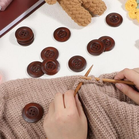 Wooden Buttons, 20 Pcs Big Size 1.57" Brown Round Wood Buttons for Sewing 4 Hole Polished Button Suits Coats Button for Pillow Covers Shirt Headbands Crafts Sewing Sweater Decorations (40mm) in Saudi Arabia
