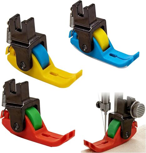 3 قطع من قدم الضغط الدوارة الضيقة، قدم ضغط دوارة Tef-lon لعجلة ماكينة الخياطة الصناعية بإبرة واحدة (أحمر، أصفر، أزرق) in Kuwait