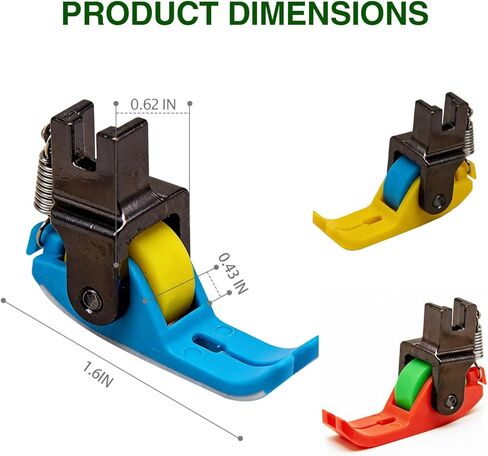 3 قطع من قدم الضغط الدوارة الضيقة، قدم ضغط دوارة Tef-lon لعجلة ماكينة الخياطة الصناعية بإبرة واحدة (أحمر، أصفر، أزرق) in Kuwait