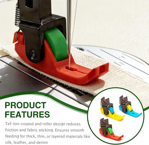 3 قطع من قدم الضغط الدوارة الضيقة، قدم ضغط دوارة Tef-lon لعجلة ماكينة الخياطة الصناعية بإبرة واحدة (أحمر، أصفر، أزرق) in Kuwait