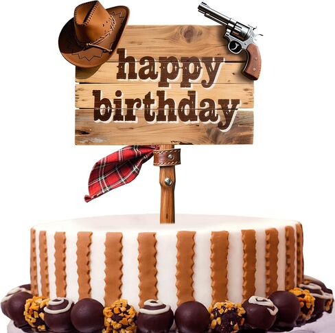 Western cowboy themed wooden birthday cake decoration,Cowgirl cake topper with a rural, Wooden plaque style in Saudi Arabia