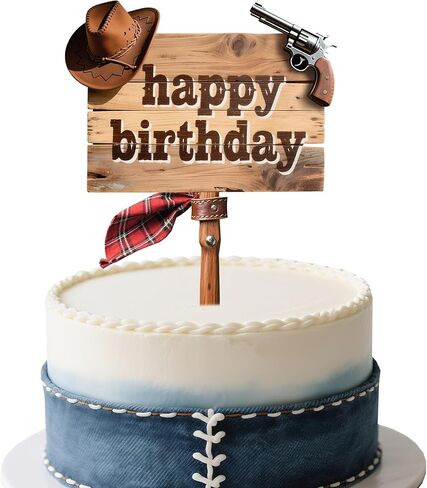 Western cowboy themed wooden birthday cake decoration,Cowgirl cake topper with a rural, Wooden plaque style in Saudi Arabia