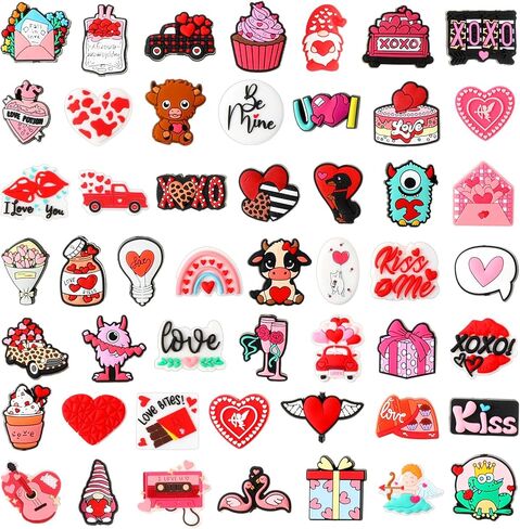 50 PCS Valentine's Day Focal Beads for Pen Colorful Valentine Silicone Charms DIY Love Hearts Loose Spacer Beads Bracelet Necklace Making Handmade Crafts(Mix Style) in Saudi Arabia