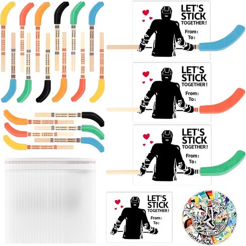 36 Set Valentines Day Gifts Hockey Party Favors Bulk Hockey Pencils and Erasers Includes Hockey Pencils Hockey Stickers Hockey Cards Packaging Gift Bags Hockey Fans Sports Fans Party Prize Gifts in Saudi Arabia