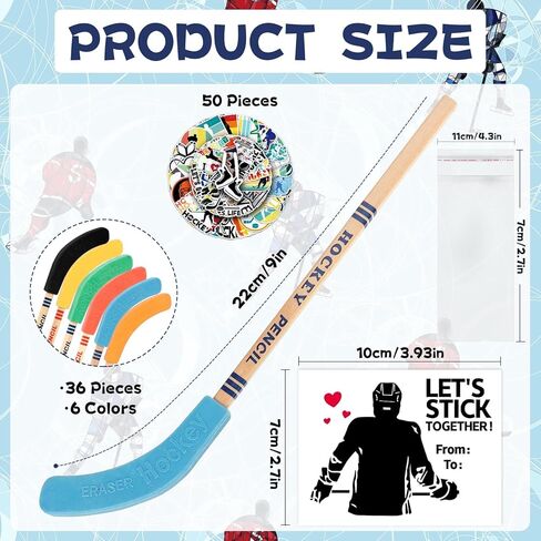 36 Set Valentines Day Gifts Hockey Party Favors Bulk Hockey Pencils and Erasers Includes Hockey Pencils Hockey Stickers Hockey Cards Packaging Gift Bags Hockey Fans Sports Fans Party Prize Gifts in Saudi Arabia