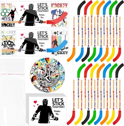 36 Set Valentines Day Gifts Hockey Party Favors Bulk Hockey Pencils and Erasers Includes Hockey Pencils Hockey Stickers Hockey Cards Packaging Gift Bags Hockey Fans Sports Fans Party Prize Gifts in Saudi Arabia