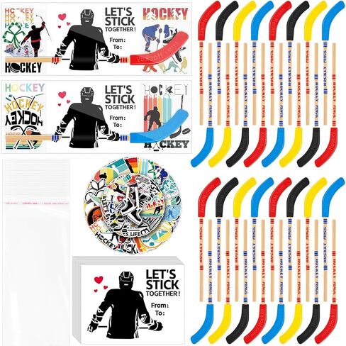 36 Set Valentines Day Gifts Hockey Party Favors Bulk Hockey Pencils and Erasers Includes Hockey Pencils Hockey Stickers Hockey Cards Packaging Gift Bags Hockey Fans Sports Fans Party Prize Gifts in Saudi Arabia