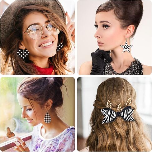 Whaline 10Pcs Faux Leather Sheet White & Black Synthetic Leather Fabric 8 x 12 Inch Pattern Stripe Plaid Glitter Faux Craft Leather for DIY Earring Hair Bow Making in Saudi Arabia