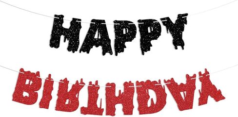 Horror Eccentric Happy Birthday Banner - Welcome to the Other Side Decor, Spooky Upside Down Themed Stranger Birthday Party Decorations Black & Red Glitter in Saudi Arabia