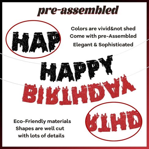 Horror Eccentric Happy Birthday Banner - Welcome to the Other Side Decor, Spooky Upside Down Themed Stranger Birthday Party Decorations Black & Red Glitter in Saudi Arabia