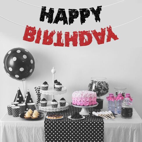 Horror Eccentric Happy Birthday Banner - Welcome to the Other Side Decor, Spooky Upside Down Themed Stranger Birthday Party Decorations Black & Red Glitter in Saudi Arabia