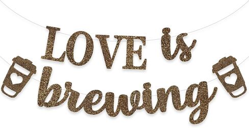 Coffee Theme Love Is Brewing Banner Bridal Shower Party Decoration Glitter Coffee Cup Garland in Saudi Arabia
