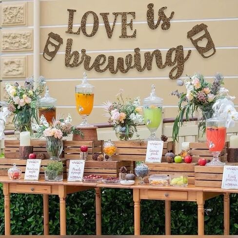 Coffee Theme Love Is Brewing Banner Bridal Shower Party Decoration Glitter Coffee Cup Garland in Saudi Arabia