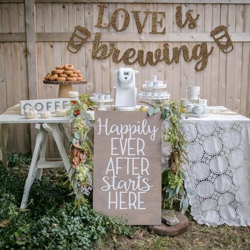 Coffee Theme Love Is Brewing Banner Bridal Shower Party Decoration Glitter Coffee Cup Garland in Saudi Arabia