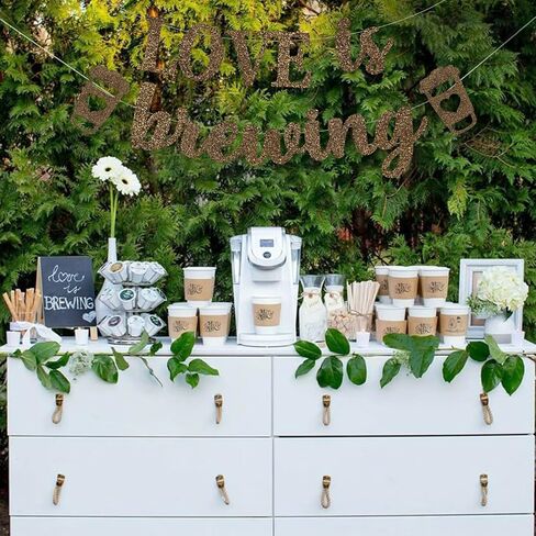 Coffee Theme Love Is Brewing Banner Bridal Shower Party Decoration Glitter Coffee Cup Garland in Saudi Arabia