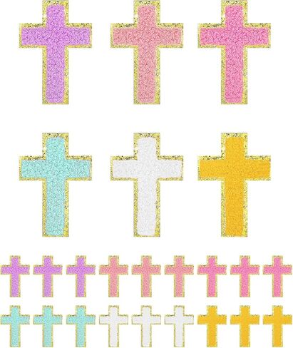 18 PCS Cross Chenille Patches, Colorful Christian Cross Iron on Patterns, Embroidered Applique for Hats, Jeans, Clothes, Bags, DIY Craft in Kuwait