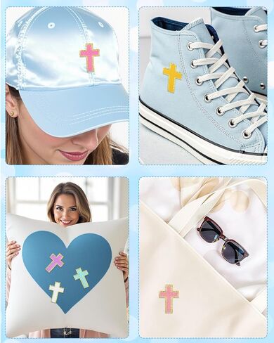 18 PCS Cross Chenille Patches, Colorful Christian Cross Iron on Patterns, Embroidered Applique for Hats, Jeans, Clothes, Bags, DIY Craft in Kuwait