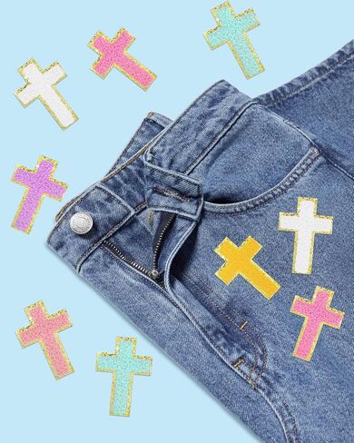 18 PCS Cross Chenille Patches, Colorful Christian Cross Iron on Patterns, Embroidered Applique for Hats, Jeans, Clothes, Bags, DIY Craft in Kuwait