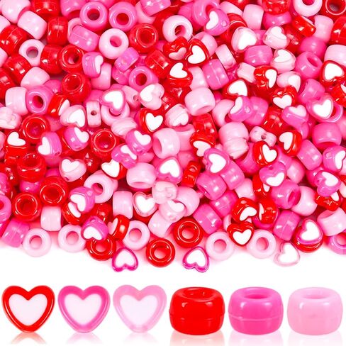 JarThenaAMCS 1300Pcs Valentine's Day Pony Beads Plastic Craft Bead Red Pink Heart Spacer Bead for Party DIY Craft Necklace Bracelet Jewelry Making in Saudi Arabia