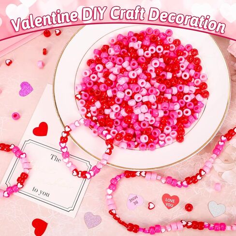 JarThenaAMCS 1300Pcs Valentine's Day Pony Beads Plastic Craft Bead Red Pink Heart Spacer Bead for Party DIY Craft Necklace Bracelet Jewelry Making in Saudi Arabia