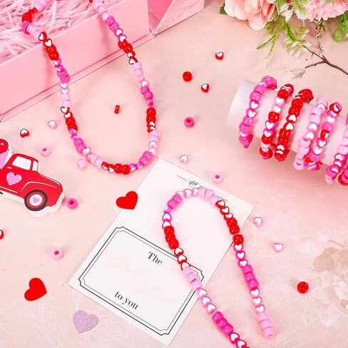 JarThenaAMCS 1300Pcs Valentine's Day Pony Beads Plastic Craft Bead Red Pink Heart Spacer Bead for Party DIY Craft Necklace Bracelet Jewelry Making in Saudi Arabia