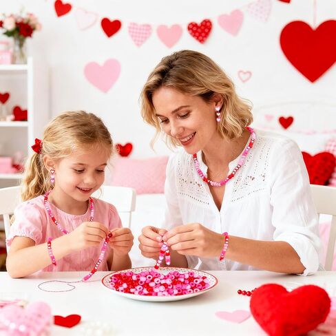 JarThenaAMCS 1300Pcs Valentine's Day Pony Beads Plastic Craft Bead Red Pink Heart Spacer Bead for Party DIY Craft Necklace Bracelet Jewelry Making in Saudi Arabia