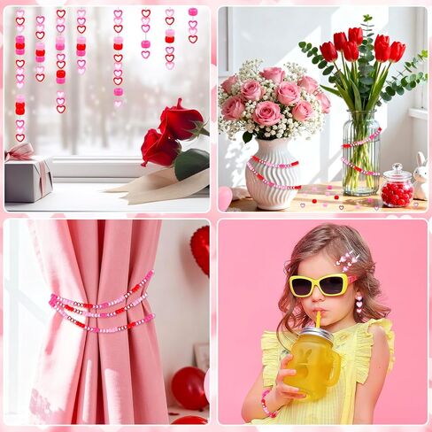 JarThenaAMCS 1300Pcs Valentine's Day Pony Beads Plastic Craft Bead Red Pink Heart Spacer Bead for Party DIY Craft Necklace Bracelet Jewelry Making in Saudi Arabia