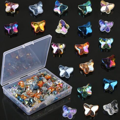 EVERMARKET 200 Pcs Crystal Butterfly Beads - 10mm Loose Beads & Charms with Spacers, Box & Instructions in Saudi Arabia