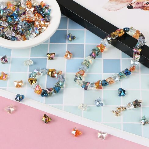 EVERMARKET 200 Pcs Crystal Butterfly Beads - 10mm Loose Beads & Charms with Spacers, Box & Instructions in Saudi Arabia