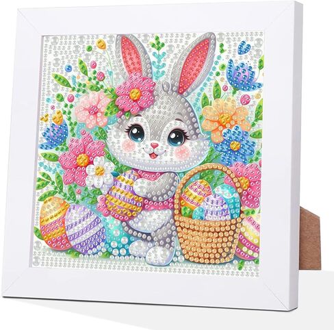 Easter Rabbit Diamond Art Kits for Kids with Frame, 5D Diamond Painting Kits for Kids Ages 4-8-12, Easy Diamonds Gem Art Gift for Girls Boys with Beautiful Package, Craft for Home Wall Decor 7x7inch in Saudi Arabia