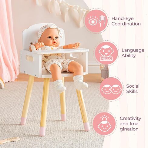 ROBOTIME 18 Inch Doll High Chair, Wooden Baby Doll High Chair, Baby Doll Furniture, Fits 18 Inch Dolls, Gift for Toddler Girls for Pretend Play Ages 3+, Pink in Saudi Arabia