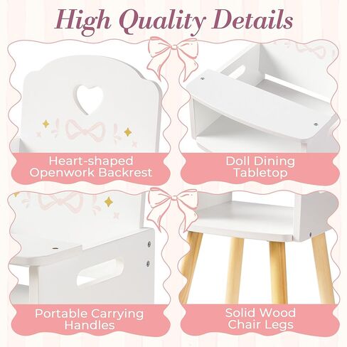 ROBOTIME 18 Inch Doll High Chair, Wooden Baby Doll High Chair, Baby Doll Furniture, Fits 18 Inch Dolls, Gift for Toddler Girls for Pretend Play Ages 3+, Pink in Saudi Arabia