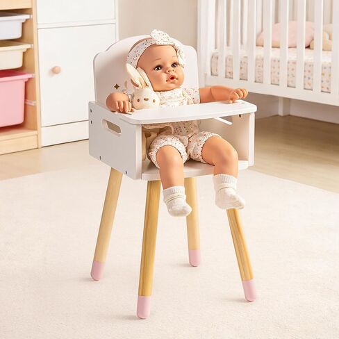 ROBOTIME 18 Inch Doll High Chair, Wooden Baby Doll High Chair, Baby Doll Furniture, Fits 18 Inch Dolls, Gift for Toddler Girls for Pretend Play Ages 3+, Pink in Saudi Arabia